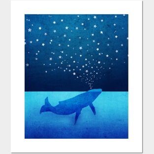 Whale Spouting Stars at Night Posters and Art